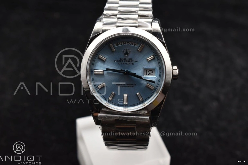 Gain A President DayDate 40 Crystal Bracelet 720 Unique On Dial Weight SS Blue Iced GSF 0709